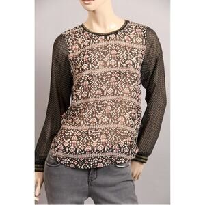 Scotch & Soda Blouse Aztec / Geo Print Sheer Contrast Sleeves Gold trim M